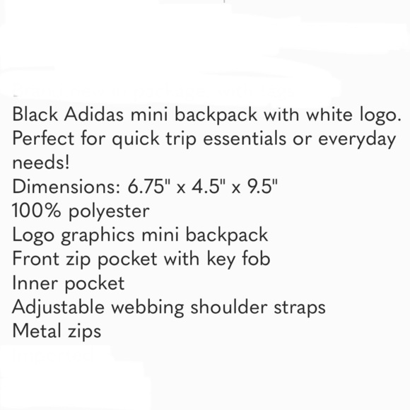 Adidas Santiago Mini Backpack White Black Adjustable Strap Handle Pockets - Picture 14 of 15